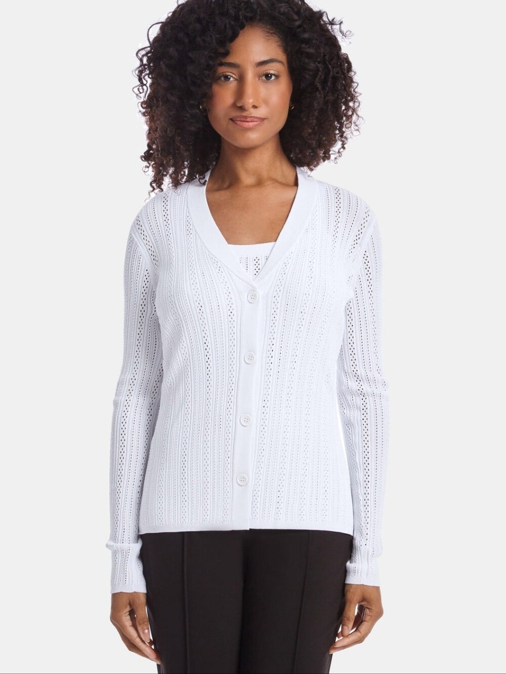 Capsule 121 Aspect Cardigan Sweater + Cami Tank White Pointelle Layering S